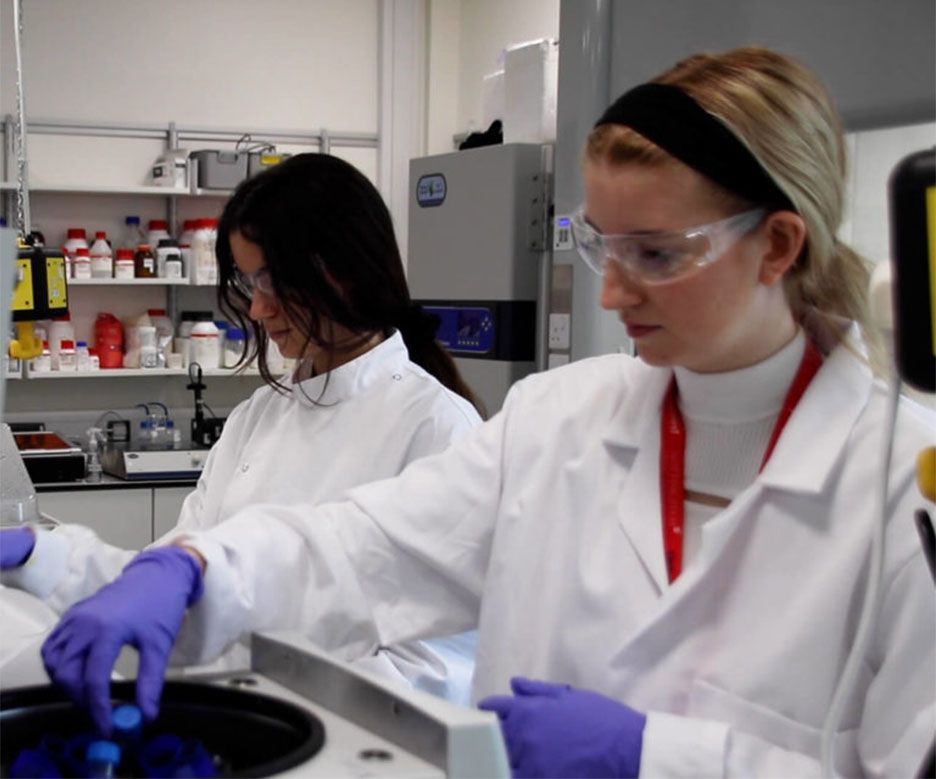 Two women working in lab